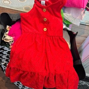 Girls' Red Eyelet Button-Front Dress
